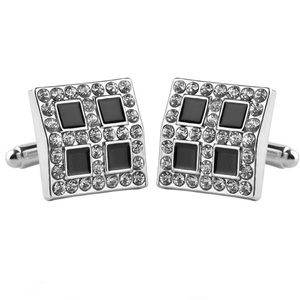 Elegant Black and Crystal Checkered Square Cufflinks
